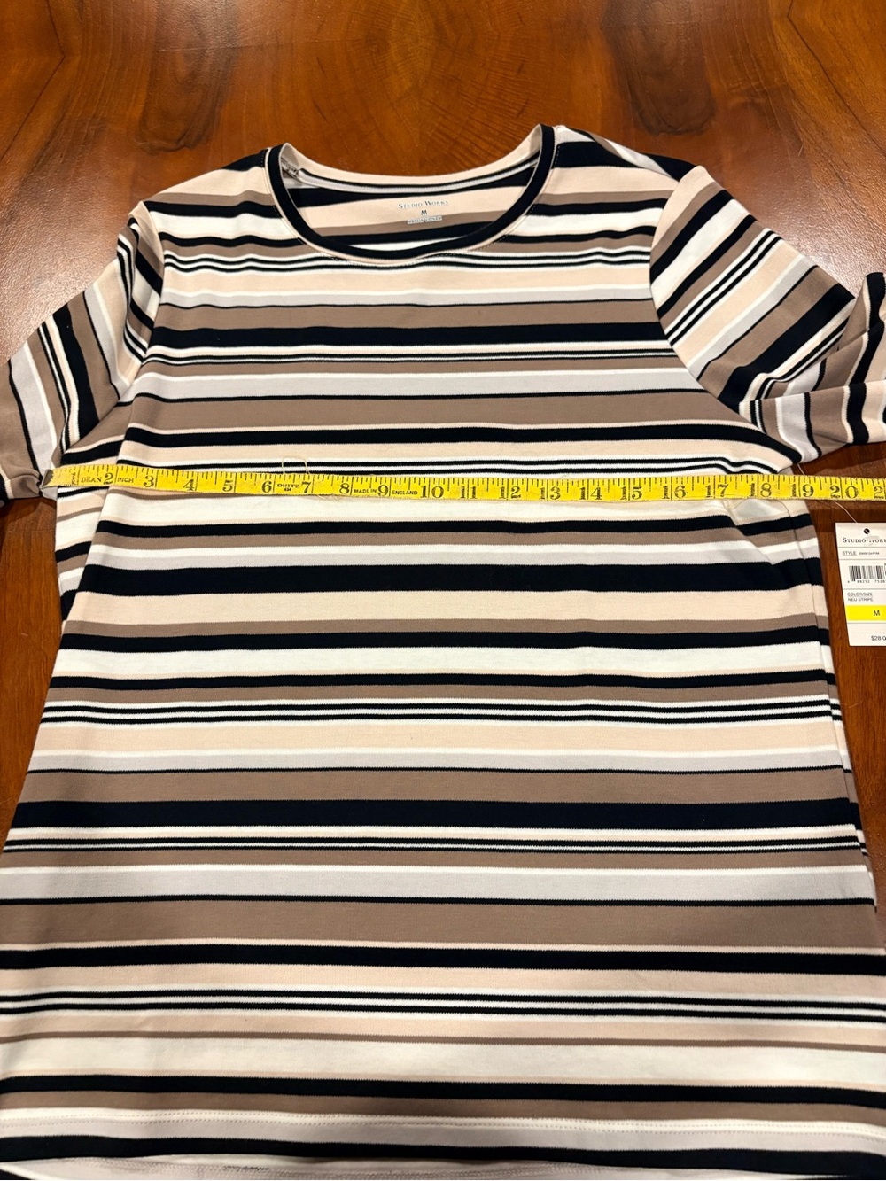Studio Works Striped Long-Sleeve Crewneck Top in Beige, Black, and Cream, size M - Picture 4 of 5